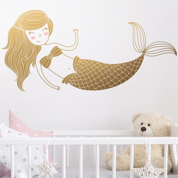 Mermaid Wall Decal - Kids Room Decal,  Nursery Decal, Removable Wall Sticker, Cute Mermaid Wall Art, Vinyl Decal