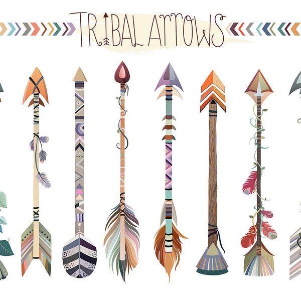 Tribal Arrows Clipart - Set of Vector, PNG & JPG Files - Hand Drawn, Unique, Cute and Trendy Clip Art Download