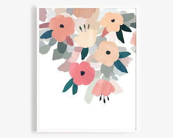 Impressão de arte floral – arte abstrata de parede, arte de quarto infantil, decoração de parede de berçário Boho, impressão de arte de flor