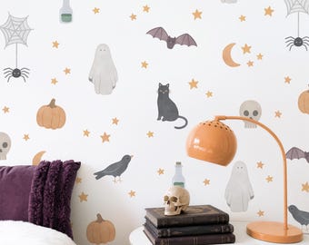Halloween Wall Decals - Removable, Reusable Halloween Wall Stickers - Ghost Wall Decor, Bat Halloween Decor, Pumpkin Decor
