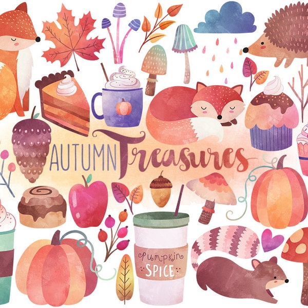 Watercolor Autumn Clipart - Watercolor Clipart, Fall Clipart, Autumn Clipart, Digital Clipart, Scrapbooking Clipart Digital Printable