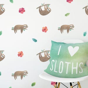 Watercolor Sloth Wall Decals - Sloth Decor, Reusable Wall Decals, Nursery Decor, Wall Decor, Baby Shower, Kids Room Wall Art, Sloth Gift