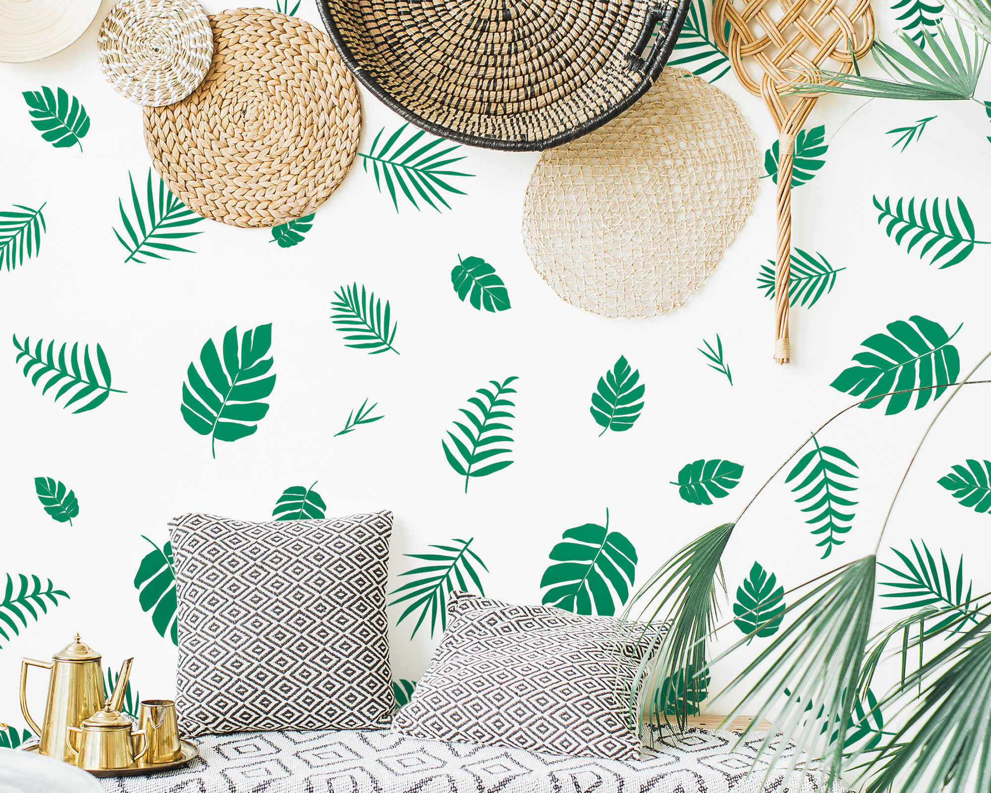 Jungle Nursery Decals Palm Leaf Wall Decals Tropical Wall Etsy