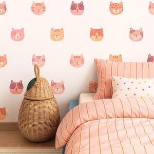 Cat Wall Decals - Girl Nursery Decor, Cat Lover Gift, Watercolor Kids Room Wall Art, Reusable and Removable Wall Stickers
