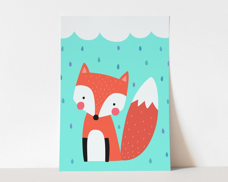 Fox Art Print Digital Wall Art Print, Woodland Nursery Decor, Printable Playroom Wall Art, Kids Room Decor image 2