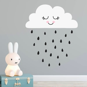 Decalque de parede de nuvem - decalque de berçário, decalque de nuvem, decalque de chuva, decalque de berçário bonito, adesivo de parede, decoração de parede de berçário