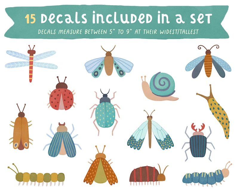 Bug Wall Decals - Insect Wall Art, Nursery Decor, Kids Room Decal ...