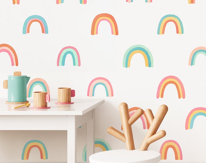 Fabric Wall Decal, Large Rainbow, Watercolour Kids Room Decor ...