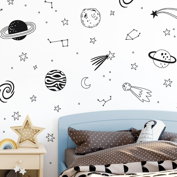 Space Wall Decals - Nursery Decals, Star Decals, Kids Room Decor, Nursery Decor, Wall Stickers