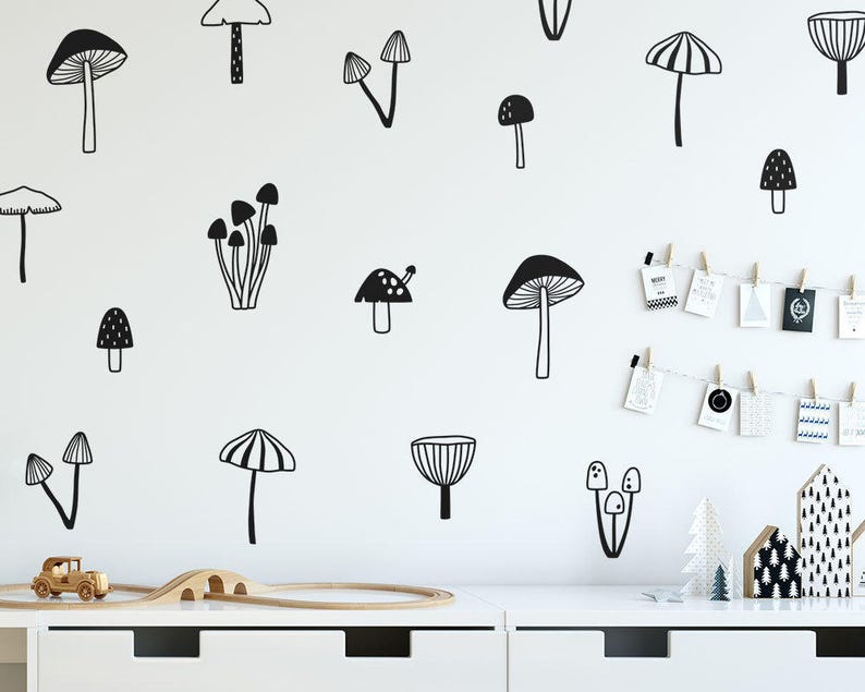 Mushroom Wall Decals - Woodland Nursery Decals, Forest Decals, Kids Room Wall Decals, Woodland Nursery Wall Stickers image 1