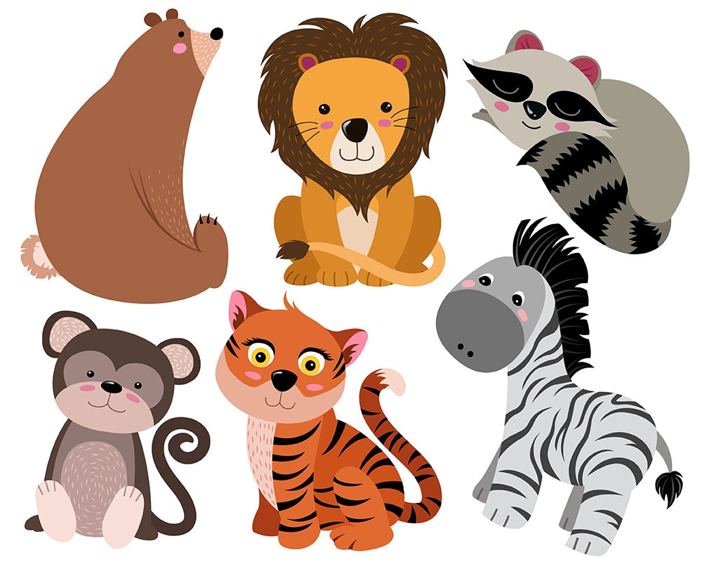 Cute Animals Clip Art - Set of 16 Hand Drawn 300 DPI Vector, PNG, and