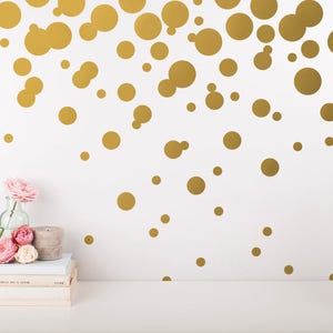 Polka Dot Wall Decals Gold Confetti Wall Decal Set Unique Vinyl Wall Decals, Silver Decals, Modern Metallic Decor for Gifts and More image 1