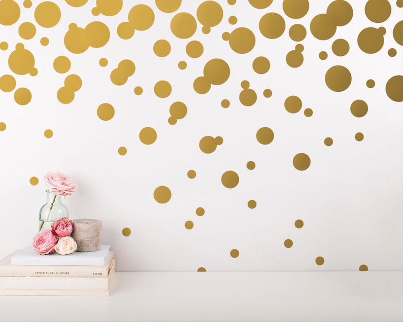 Polka Dot Wall Decals Gold Confetti Wall Decal Set Unique Vinyl Wall Decals, Silver Decals, Modern Metallic Decor for Gifts and More image 1