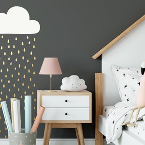 Cloud and Rain Wall Decal - 2-Color Wall Decal, Cloud Decal, Raindrop Decal, Rain Wall Decal, Vinyl Wall Decal, Nursery Decals