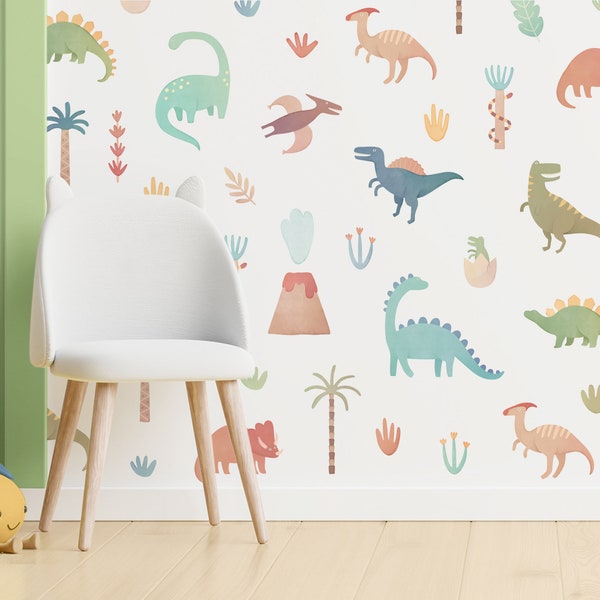 Dinosaur Wall Decals - Removable, Reusable Wall Stickers - Nursery Decor, Kids Room Watercolor Dinosaur Wall Art