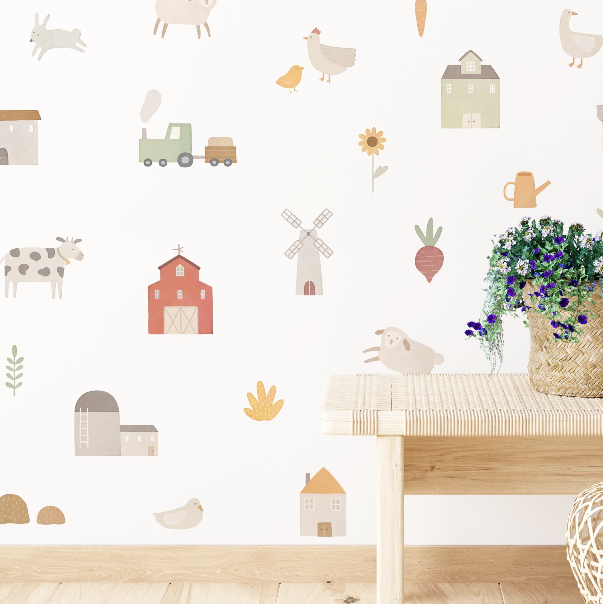 Farm Animal Wall Decals - Removable, Reusable Wall Stickers - Farmhouse Nursery Decor, Kids Room Wall Art, Baby Room Wall Decor