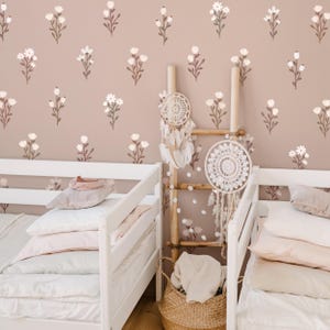 Stickers muraux fleurs - déco bohème de chambre d'enfant, art mural floral, sticker mural marguerite, décoration de chambre de fille, stickers muraux fleurs réutilisables et amovibles
