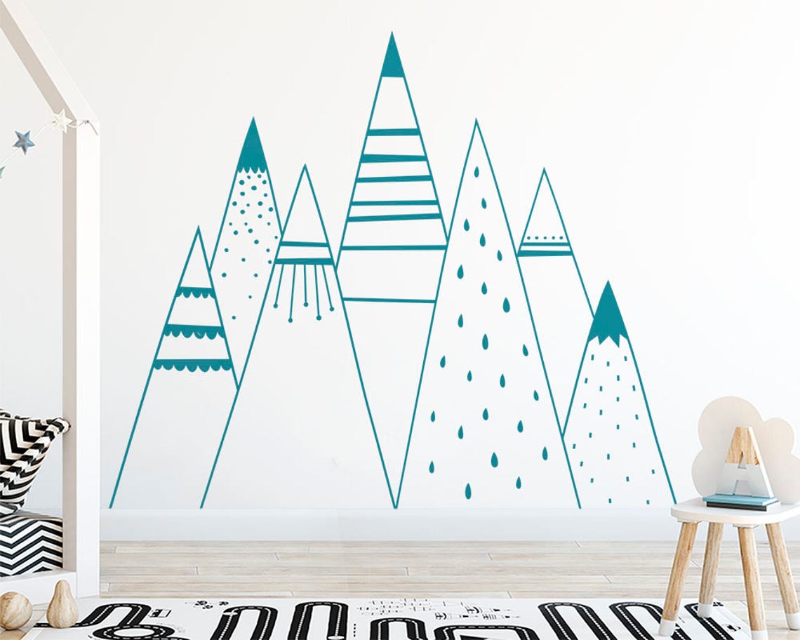 Mountain Range Wall Decal Kids Mountain Wall Art Mountain Etsy