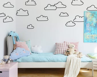 Calcomanías de pared de nubes esbozadas - Calcomanías de nubes dibujadas a mano, calcomanías de pared de guardería, calcomanías de pared de vinilo, calcomanías de dormitorio para niños, lindas pegatinas de pared de nubes