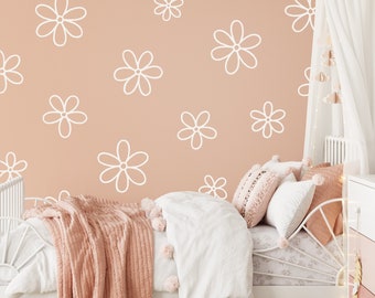Daisy Wall Decals - Floral Nursery Decor, Kids Room Wall Art, Removable Flower Wall Stickers