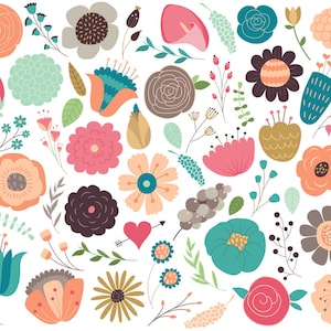 Flower Clipart Set and Floral Design Elements - 61 300 DPI PNG & Vector Files - Spring Clip Art, Flowers and Florals