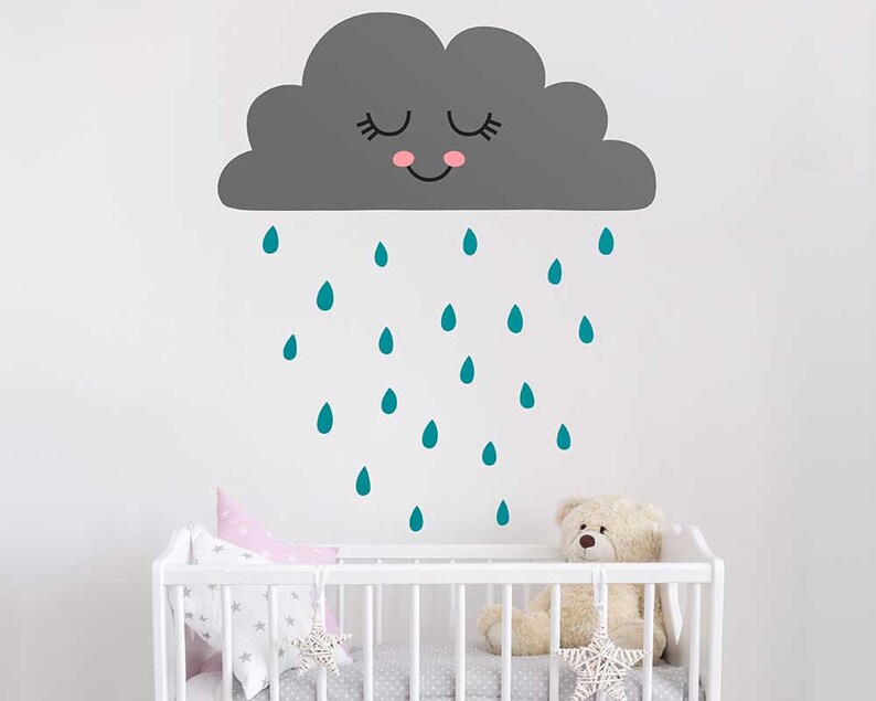 Cloud Wall Decal Nursery Decal Cloud Decal Rain Decal Etsy