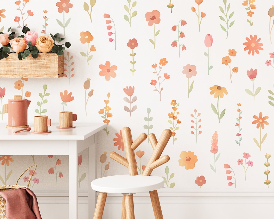 Wildflower Wall Decals Nursery Decor, Watercolor Floral Wall Art, Daisy Wall Decal, Reusable and