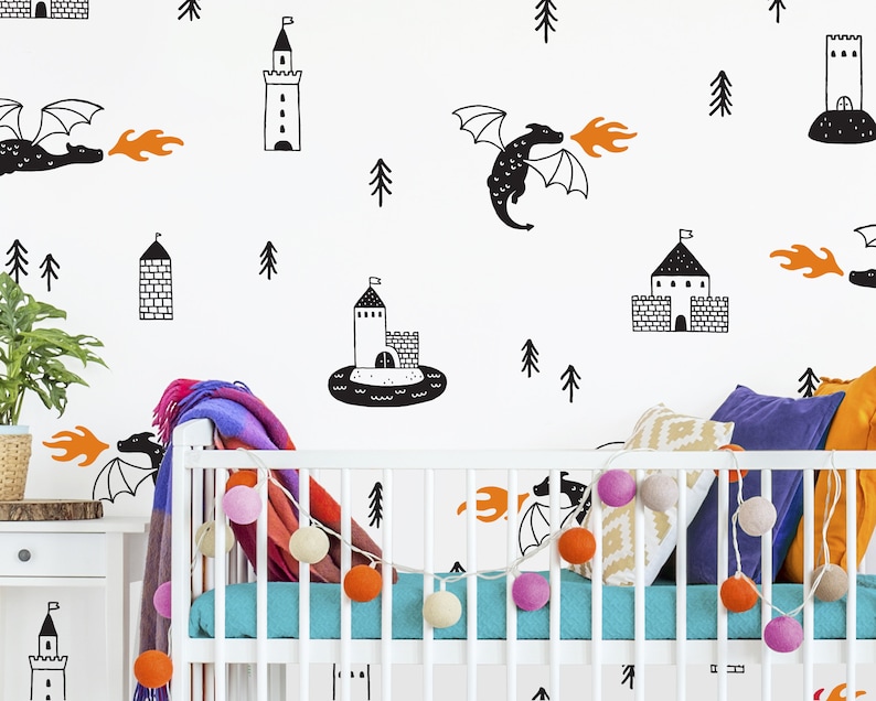 Dragon Decals - Nursery Wall Decals, Dragon Wall Art, Kids Room Decor ...