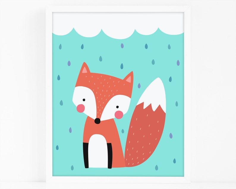 Fox Art Print Digital Wall Art Print, Woodland Nursery Decor, Printable Playroom Wall Art, Kids Room Decor image 3