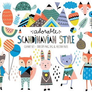 Simpatici animali Clip Art Set - elementi di Clipart Design stile scandinavo - unico Digital Clipart, Download istantaneo, uso personale & commerciale