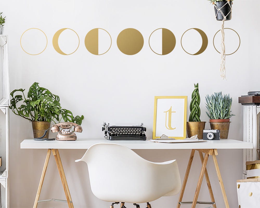 Moon Phases Wall Decal - Phases of the Moon Decor, Celestial Wall Art