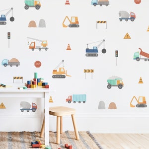 Construction Truck Wall Decals Nursery Decor, Watercolor Wall Art, Kids Room Decal, Reusable and Removable Wall Stickers image 1