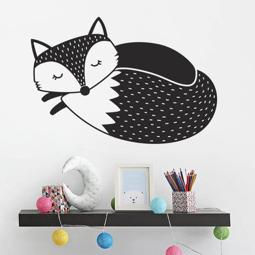Fox Wall Decal Sleepy Fox Nursery Decal Woodland Fox Wall Etsy