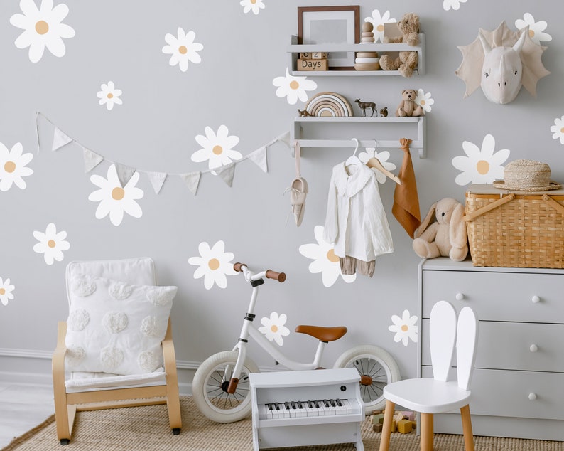 Daisy Wall Decals Boho Nursery Decor, Kids Room Wall Art, Removable Flower Wall Stickers image 2