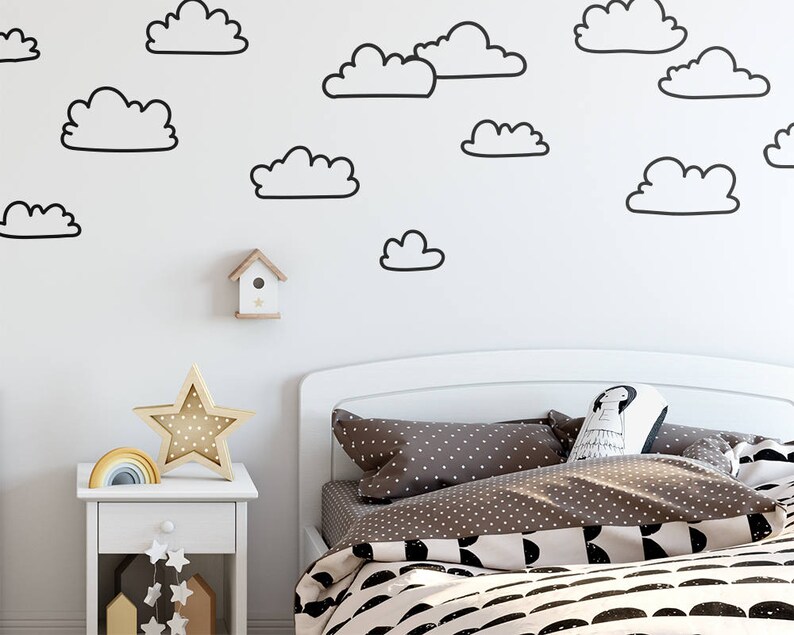 Sketched Cloud Wall Decals Hand Drawn Cloud Decals Nursery Etsy