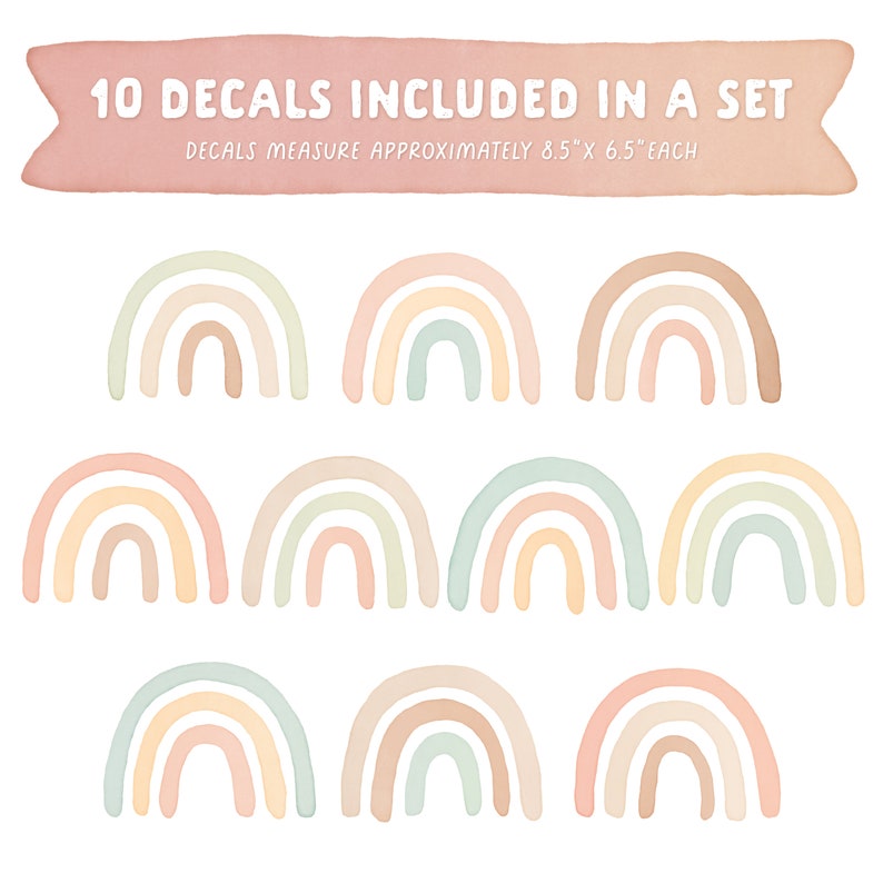 Rainbow Wall Decals - Pastel Nursery Decor, Watercolor Rainbow Wall Art ...