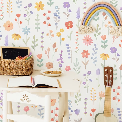 Adesivos de Parede de Flores Silvestres - Decoração Floral para Quarto de Bebê, Arte de Parede com Flores em Aquarela, Adesivo de Parede de Margaridas, Adesivos de Parede de Flores Reutilizáveis e Removíveis