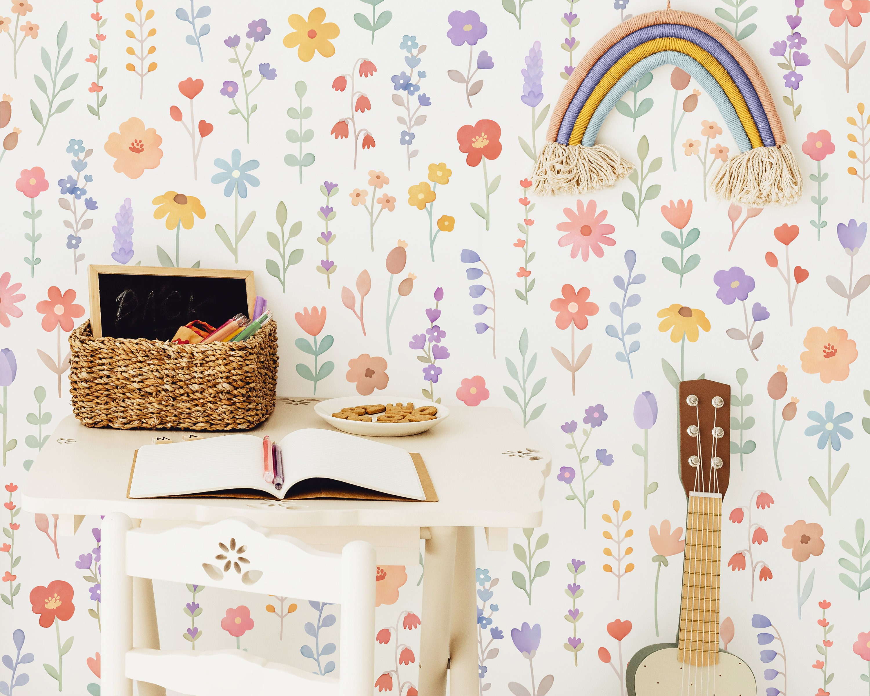 Wildflower Wall Decals - Floral Nursery Decor, Watercolor Flower Wall Art, Daisy Wall Decal, Reusable and Removable Flower Wall Stickers