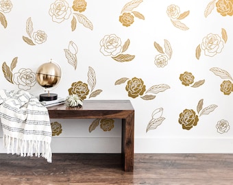 Blumen Wandtattoos - Blumen Blüten, Blatt Aufkleber, Blumen Wandaufkleber, Botanische Wandtattoos, Blumen Kinderzimmer Wandtattoos, Rose Wandtattoos
