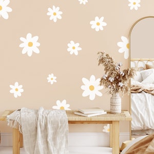 Madeliefje muurstickers - boho kinderkamer decor, kinderkamer kunst aan de muur, verwijderbare bloem muurstickers