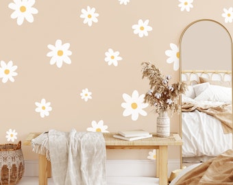 Daisy Wall Decals - Boho Nursery Decor, Kids Room Wall Art, Removable Flower Wall Stickers