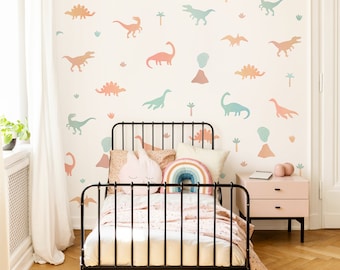 Dinosaur Wall Decals - Removable, Reusable Wall Stickers - Girl Nursery Decor, Kids Room Watercolor Dinosaur Wall Art