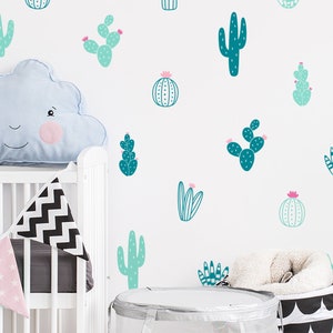 Cactus Wall Decals Multicolor Vinyl Wall Decals, Nursery Wall Decals, Nursery Wall Stickers, Kids Room Decals, Cute Colorful Cacti Decals image 1