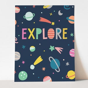 Space Art Print - Digital Nursery Print, Printable Science Wall Art, Kids Room Art