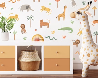 Jungle Wall Decals - Safari Animal Nursery Decor, Kids Room Decal, Reusable and Removable Wall Stickers