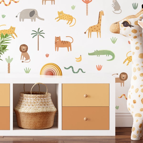 Jungle Wall Decals - Safari Animal Nursery Decor, Kids Room Decal, Reusable and Removable Wall Stickers