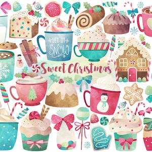Clipart de Natal em aquarela - clipart de Natal, clipart em aquarela, clipart digital de doces e guloseimas de Natal, imprimíveis exclusivos de férias