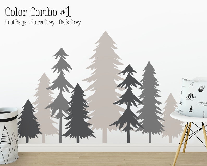 Pine Tree Forest Wall Decals 3 Color Tree Decals Forest Etsy