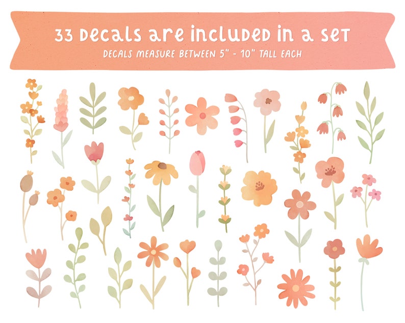 Wildflower Wall Decals Nursery Decor, Watercolor Floral Wall Art, Daisy