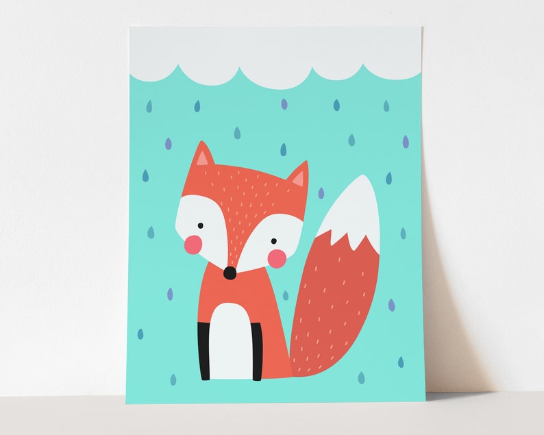 Fox Art Print Digital Wall Art Print, Woodland Nursery Decor, Printable Playroom Wall Art, Kids Room Decor image 1